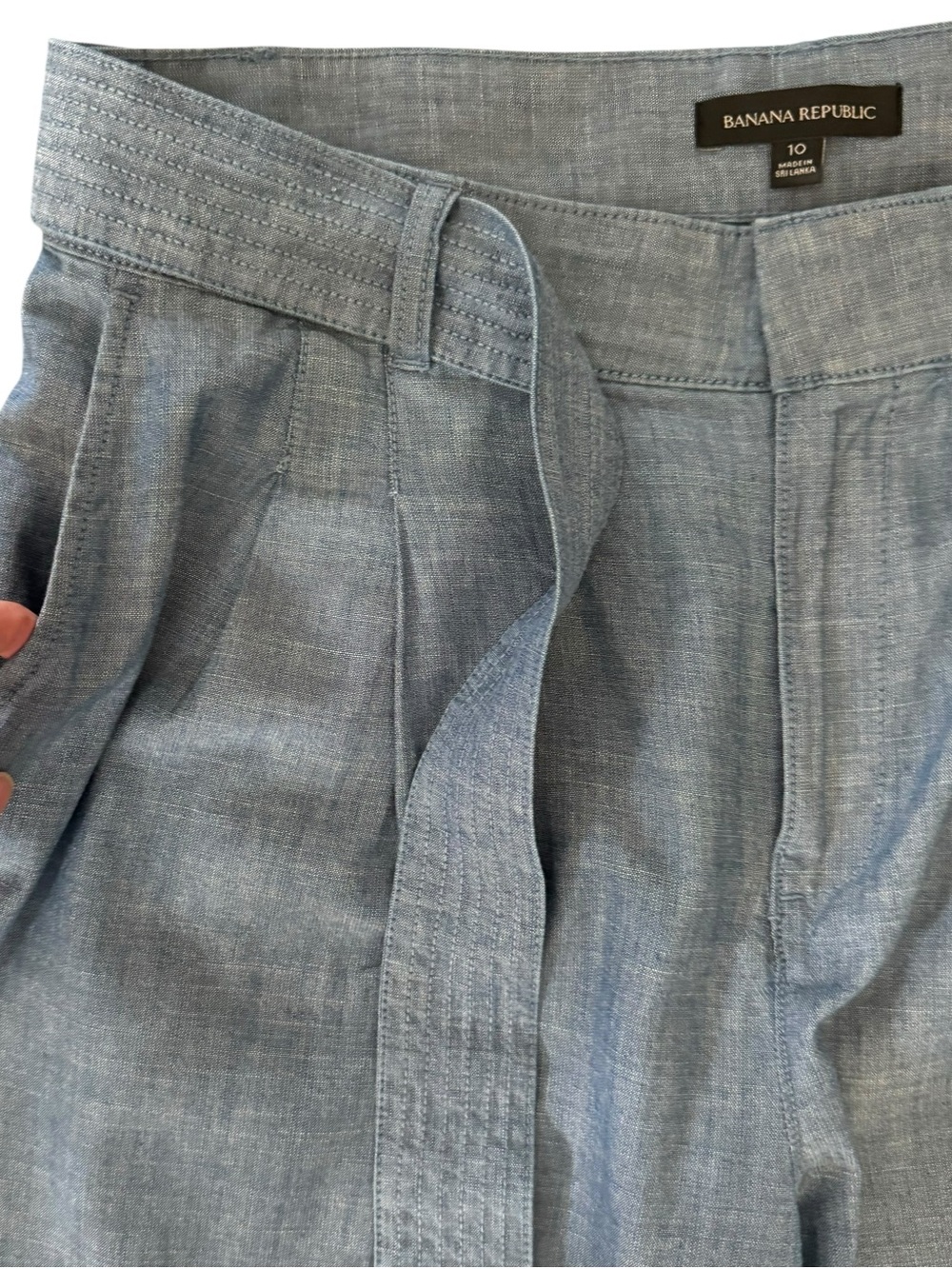 Banana Republic Chambray Wide Leg Pants Tie Waist High Rise Blue Size 10 - Picture 7 of 12